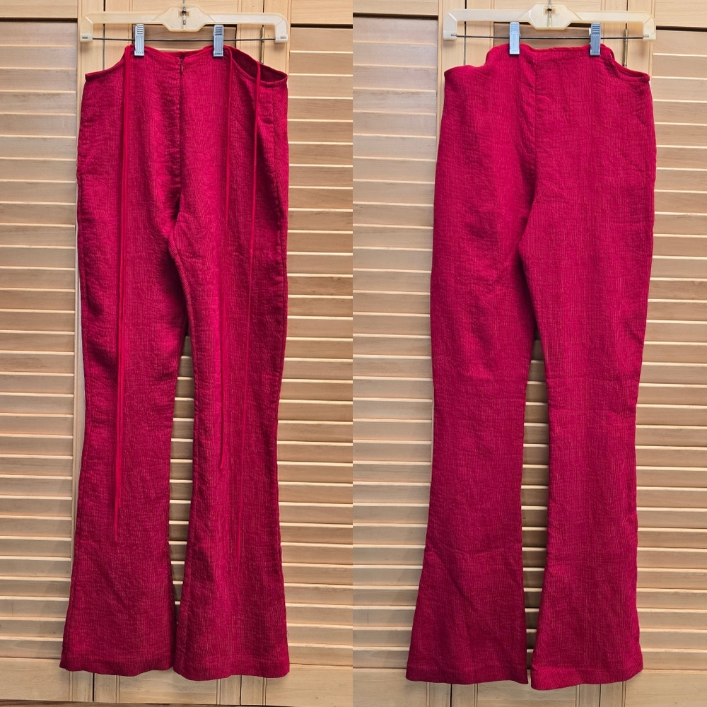 Aeie Studios Cut Out Side Tie Flare Pants Bright Pink M